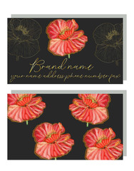 Business card for a beauty salon with watercolor poppies, stylish business design