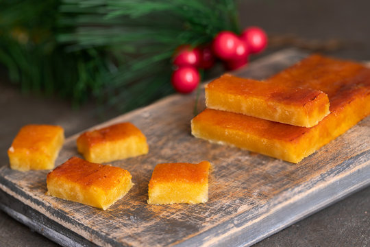 Turron de yema or Burnt egg yolk nougat, delicious and famous Christmas sweet.
