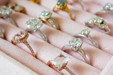 Jewelry diamond rings and earrings in box