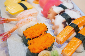 Japanese sushi set sashimi close up