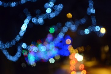 Blurred backgrounds of Christmas lights outside