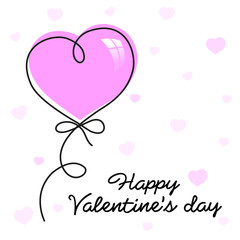 Happy Valentines Day, greeting card with balloon in the shape of a heart on a white background. Vector illustration
