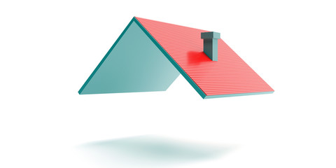 Red tile roof isolated against white background. 3d illustration