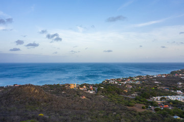 Aerial view over coast of Curaçao / Caribbean Sea around Westpunt