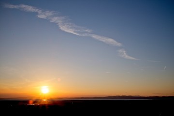 Sunset across Morecambe Bay view towards Lake District