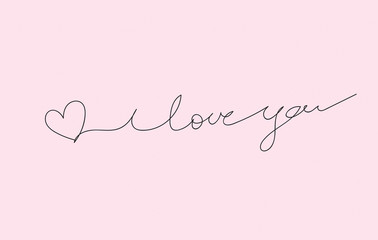 I Love You a continuous line with pink background.