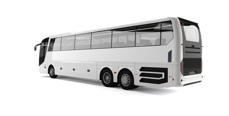 White big tour bus back left angle view