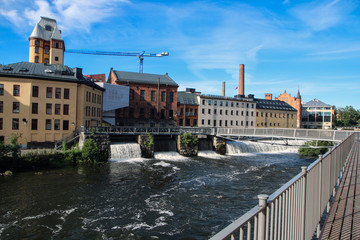 The center of the city of Norrköpping in Sweden with its interesting combination of modern and historic architecture. 