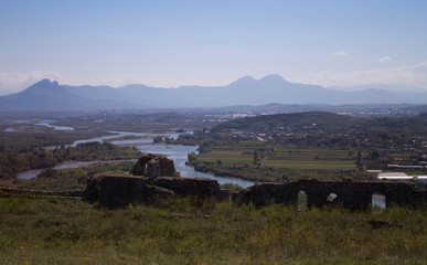 Landmarks of Albania. View from the Rozafa fortress in Shkodar.