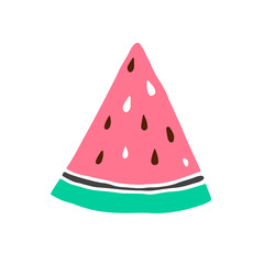 Vector illustration of a slice of watermelon. Summertime template. Juicy, ripe fruit with seeds. Great basic for wrapping paper, shirt design print, invitation, banner, poster. flyer, brochure.