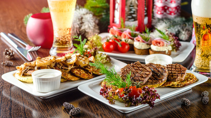 Christmas dinner set of food on the table