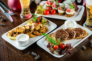 Christmas dinner set of food on the table