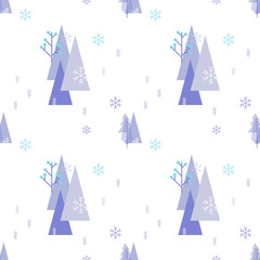 Scandinavian geometric seamless pattern of abstract winter forest, simple vector illustration.