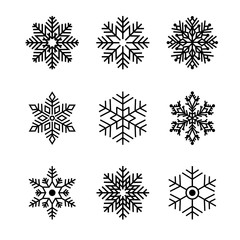 Snowflakes winter set 9 icons on a white background