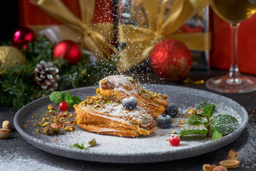 Obraz na płótnie Canvas Cannoli Siciliani - traditional dessert stuffed with ricotta cream and pistachios