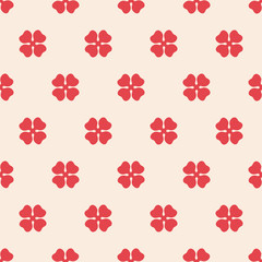 Abstract seamless background pattern clover leaf four petals. red, cream white color. Perfect for backgrounds, fabric designs, backdrop, pattern fills and wallpapers.