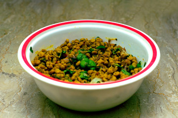 Delicious Spicy yellow peas with green chilly