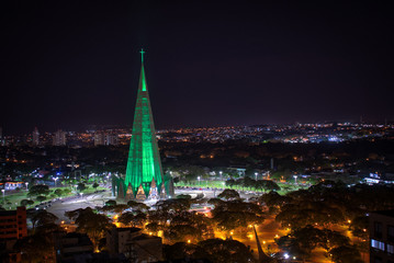 Aerial View of Maringa, Cathedral and downtown. Night