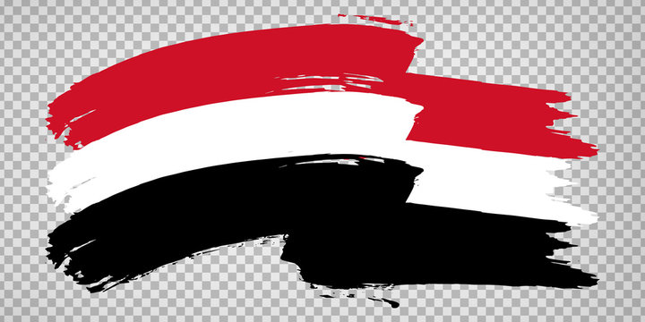 Flag of  Yemen Republic, brush stroke background.  Waving Flag of  Yemen on tranparent backrgound for your web site design, logo, app, UI. Asia. EPS10.
