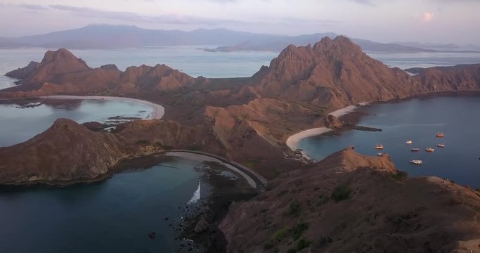 Aerial view, coast of Padar Island on a morning before sunrise, Komodo Island.