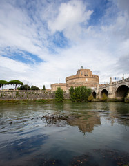 River Tiber and Castle of St Angelo on the other side as seen from under the bridge