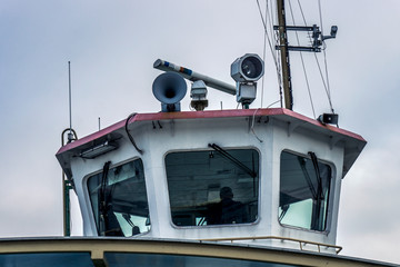 captain's bridge of a small sea ship