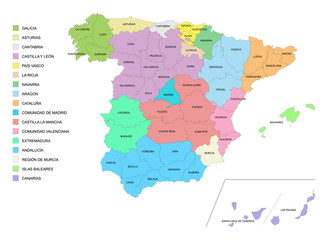 Carte d'Espagne avec détail des provinces et des communautés 