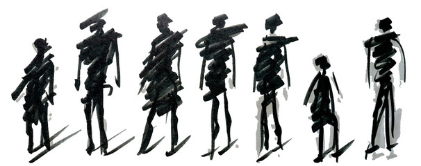 Set of pedestrians figure different poses, hand drawn marker sketch. Template for drawing аnd scetch eps10 vector illustraion.
