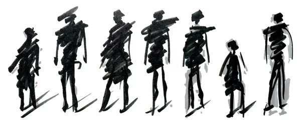 Eine Reihe von Fußgängern stellt verschiedene Posen dar, handgezeichnete Markierungsskizze. Vorlage zum Zeichnen und Skizzieren von eps10-Vektorillustrationen. © elen31