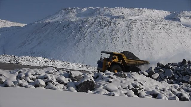 Stock Video Footage Mining Dump Truck huge dumper winter frost