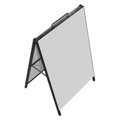 Sandwich board with metal parts. Blank menu outdoor display with clipping path. Trade show booth white and blank. 3d render isolated on white background. High Resolution Template for your design.