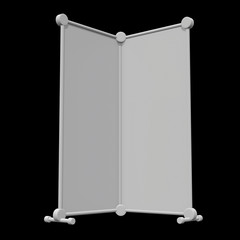 Blank Roll Up fold up Banner Stands. Trade show booth white and blank. 3d render on black background. High Resolution Template for your design.