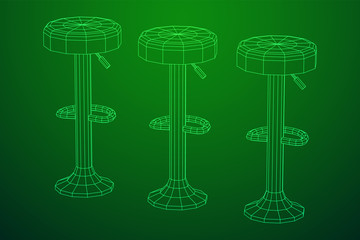 Retro vintage bar stool. High chair. Bar interior design. Wireframe low poly mesh vector illustration