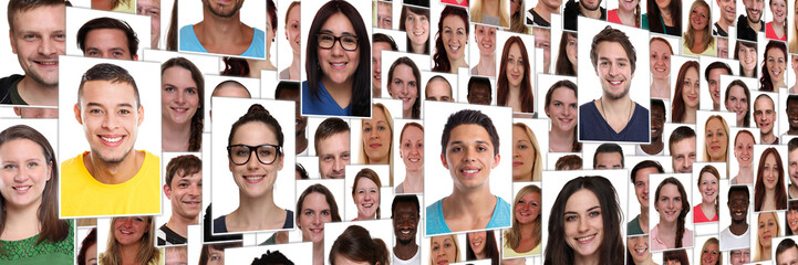 People background group of multiracial young smiling happy faces large panorama portrait diversity