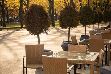 table and chairs in cafe