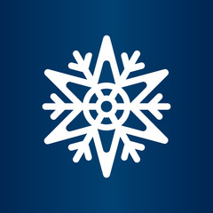 Cute Snowflake Icon vector, Christmas Holiday Winter snowflake Logo Design. White Snowflake Vector illustration with Blue Background.