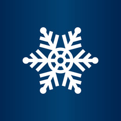 Cute Snowflake Icon vector, Christmas Holiday Winter snowflake Logo Design. White Snowflake Vector illustration with Blue Background.
