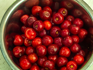 This is red cherry in an aluminum bowl