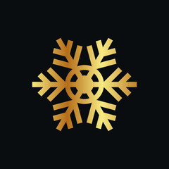 Cute Snowflake Icon vector, Christmas Holiday Winter snowflake Logo Design. Gold Snowflake Vector illustration with black Background.