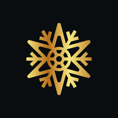 Cute Snowflake Icon vector, Christmas Holiday Winter snowflake Logo Design. Gold Snowflake Vector illustration with black Background.