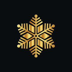 Cute Snowflake Icon vector, Christmas Holiday Winter snowflake Logo Design. Gold Snowflake Vector illustration with black Background.