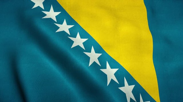 Bosnia and Herzegovina flag waving in the wind. National flag of BiH