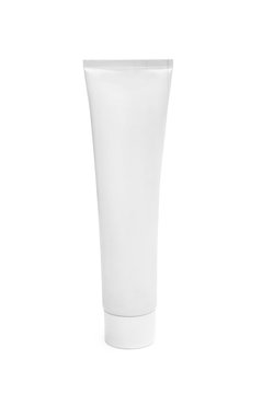 White blank tube of toothpaste on white.