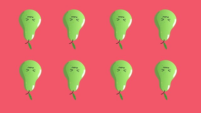 Bright cartoon animation of rotating pears. Minimal motion art. Fruits background.