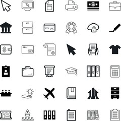 business vector icon set such as: creativity, course, holding, university, earnings, atm, students, credit, leisure, statistic, insight, wealth, id, space, travel, forward, board, rich, ssl, storage