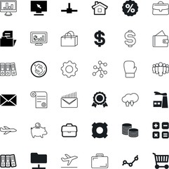 business vector icon set such as: growth, saving, holiday, net, world, folders, active, coupon, emblem, payment, yen, basket, style, architecture, wide, certified, stack, plastic, cog, e-mail, coins