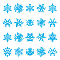 Winter Collection Snowflake Icon Vector Design, Christmas Holiday Winter Set of snowflake Logo Design. Blue Snowflake Vector Bundle with white Background.
