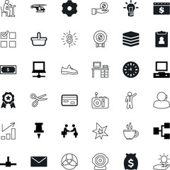 business vector icon set such as: flight, debit, camera, star, mark, cloud, successful, volume, month, one, coffee, banknote, give, tie, insight, client, event, rescue, report, connectivity, cafe
