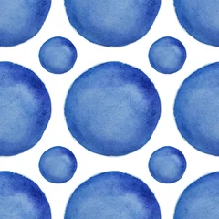 Photo sur Plexiglas Polka dot Fond de pois sans couture aquarelle dessinés à la main. Cercles bleus sur fond blanc. L& 39 illustration convient au tissu et à l& 39 emballage. Couleur à la mode et à la mode 2020 : bleu classique.