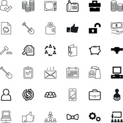 business vector icon set such as: suitcase, ring, padlock, voyage, technical, smart, ip, day, laptop, knot, choice, banknote, tie, pack, folder, bundle, hammer, analysis, post, earnings, graduate